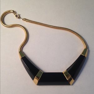 Striking Signed Trifari Gold Tone and Black Enamel